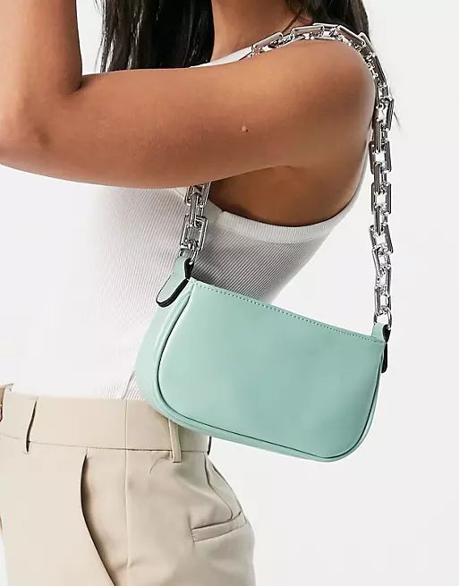 ASOS DESIGN 90s shoulder bag in smooth mint with chunky chain | ASOS (Global)
