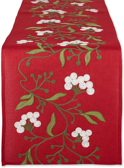 DII Holiday Dining Table Decoration Embroidered Christmas Table Runner, 14x70, Mistletoe | Amazon (US)