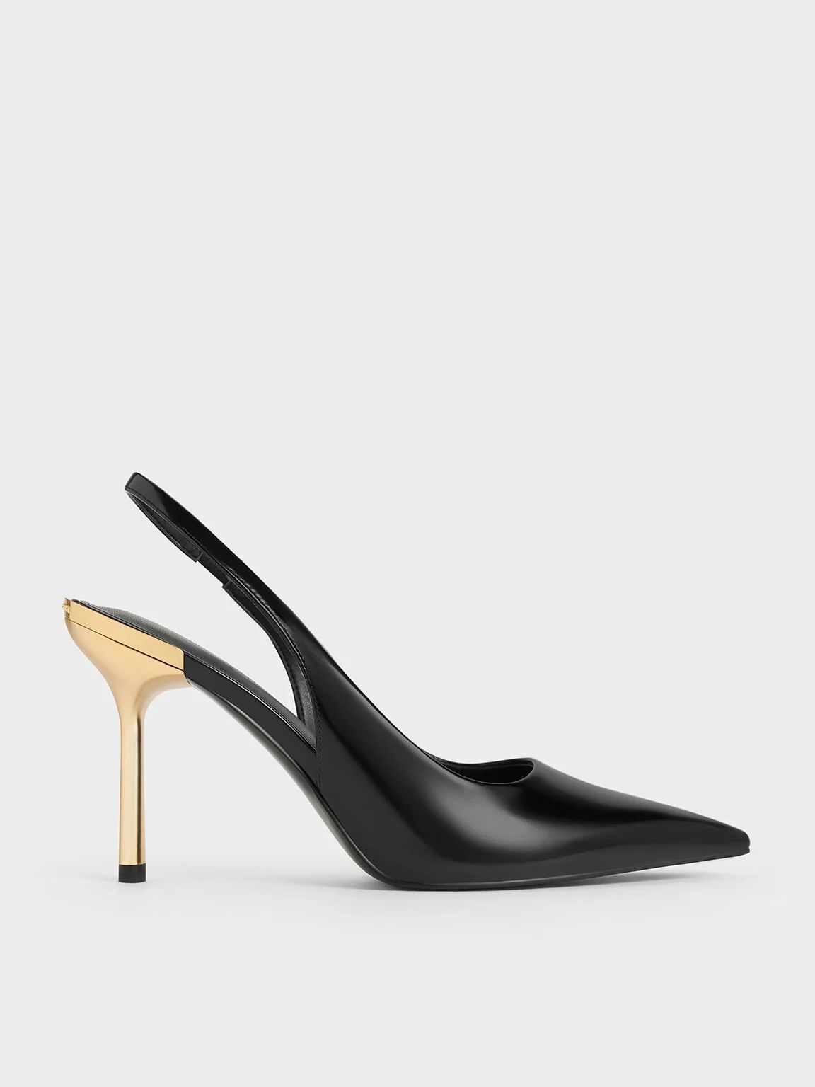 Blkbox Metallic-Heel Pointed-Toe Slingback Pumps | CHARLES & KEITH UK | Charles & Keith UK