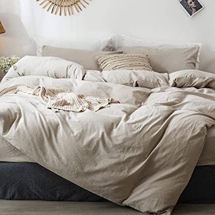 MooMee Bedding Duvet Cover Set (1 Comforter Cover + 2 Pillow Shams) 100% Washed Cotton Linen Like... | Amazon (US)