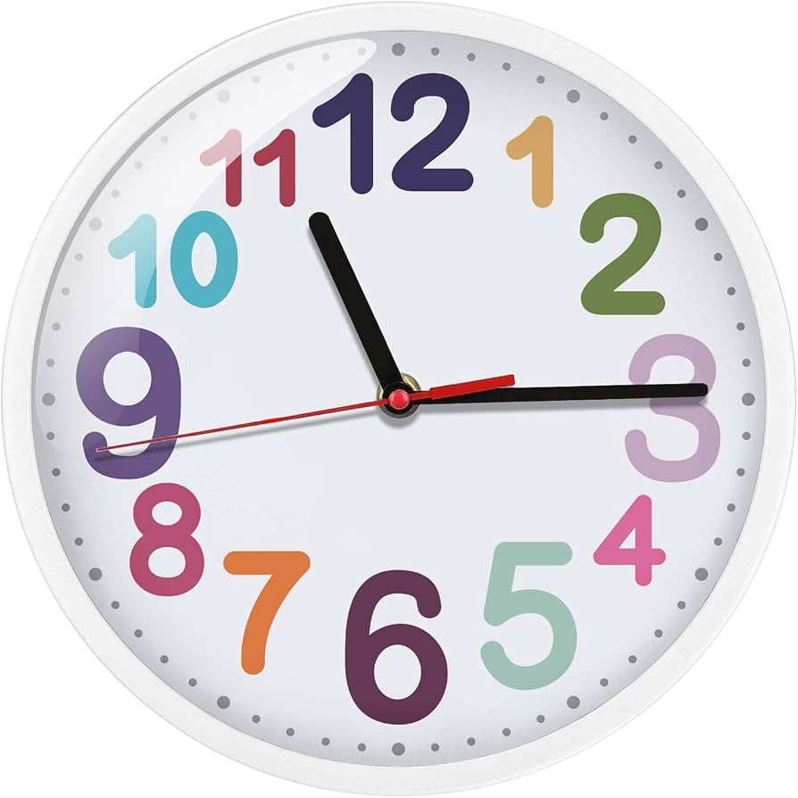 Wall Clock 9 Inch Silent Non Ticking Battery Operated Time Teaching Quartz Home Colorful Read Lea... | Amazon (US)