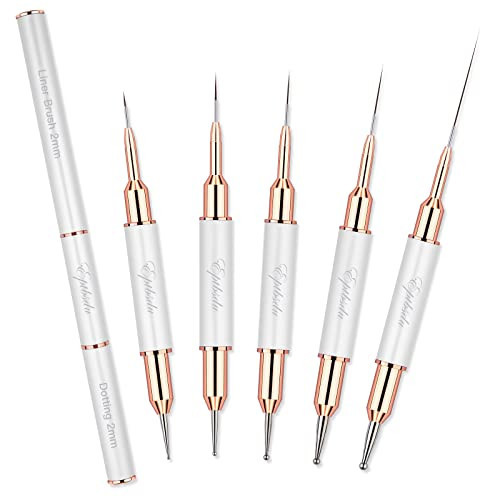 Double Ended Nail Art Brushes, Eptbsdu 5 PCS Nail Design Painting Tools including Nail Fine Liner Brushes and Nail Dotting Pens, Silver | Amazon (US)