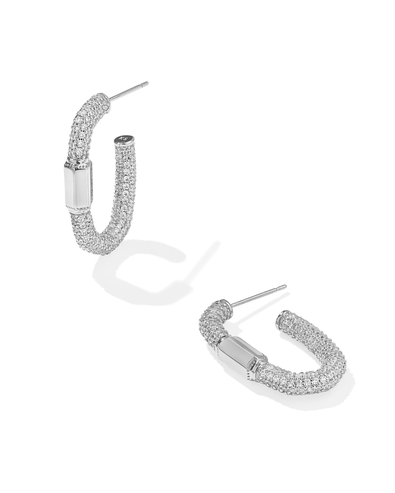 Emery Silver Hoop Earrings in White Crystal | Kendra Scott