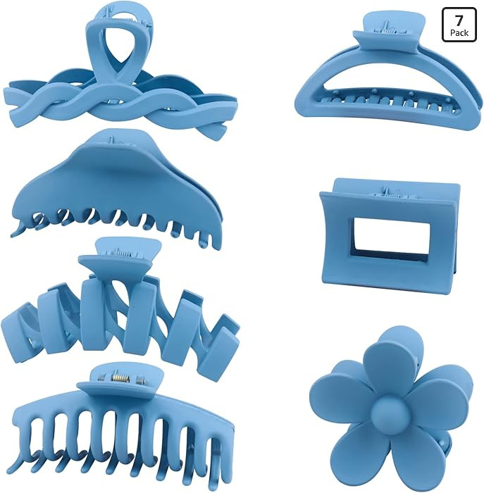 7PCS Blue Hair Claw Clips, Lightweight Big Strong Hold Nonslip Matte Claw for Thick Hair & Thin H... | Amazon (US)