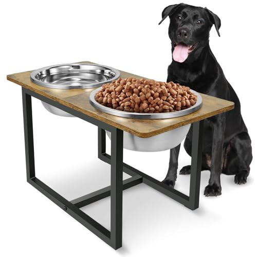 Elevated Dog Bowls for Large Dogs, Raised Dog Bowl Stand with Two X-Large Stainless Steel Bowls for Dogs, 3.5L Capacity, Rustic Brown | Amazon (US)