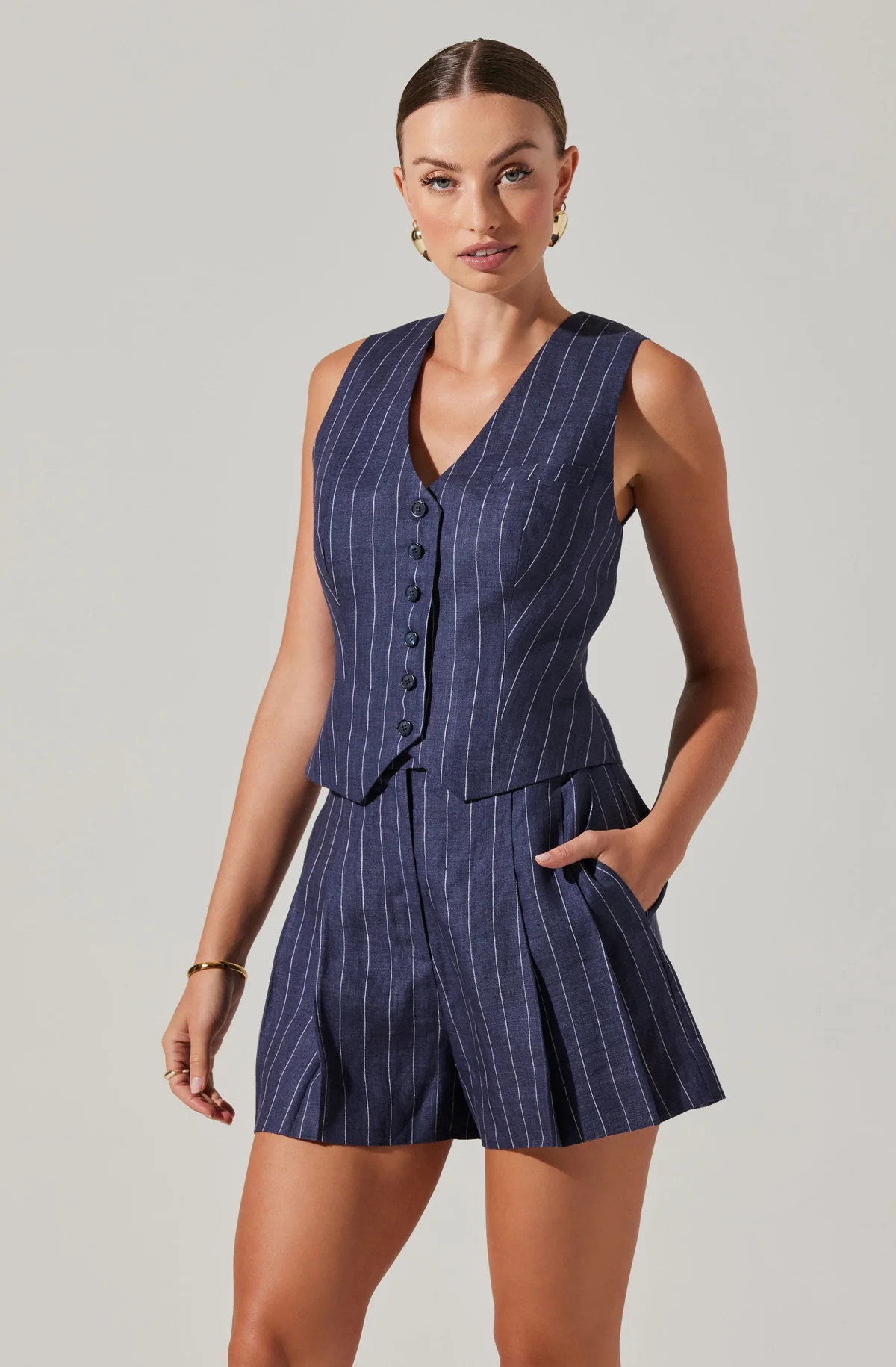 Kaiko Pinstripe Linen Vest | ASTR The Label (US)