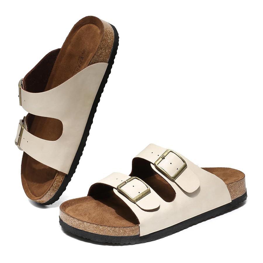 Yozuru Womens Flat Sandals Cork Footbed Slides with Arch Support Adjustable Buckle Slip on Slides... | Amazon (US)