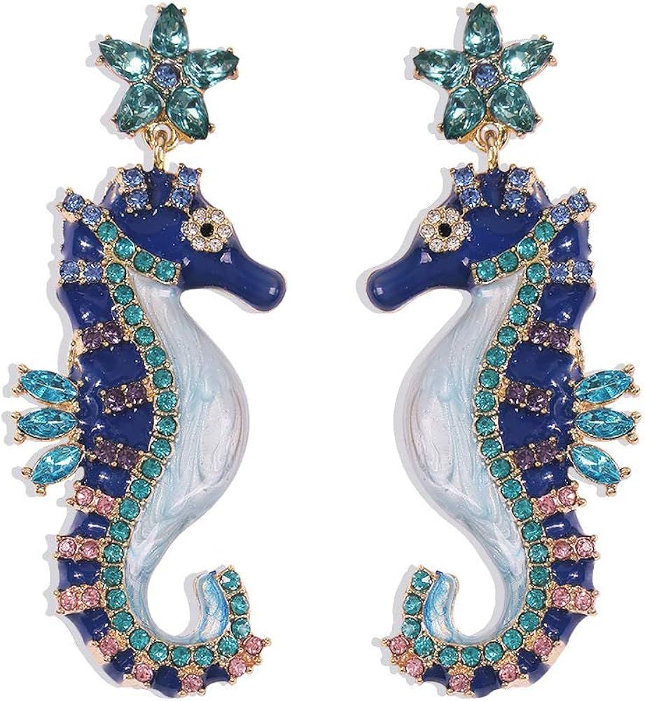Stars and Seahorse Gecko Earrings for Women Girls Cubic Star Sea Horse Bohemian Drop Earrings Bla... | Amazon (US)