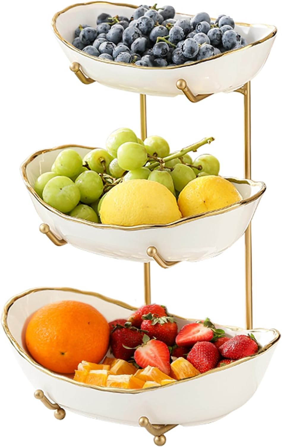 HOMKULA Ceramic Fruit Bowl for Kitchen Counter - 3 Tier Fruit Basket with Metal Stand, Tiered Fru... | Amazon (US)