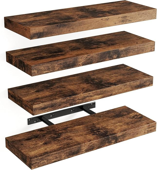 Fixwal 15.8in Floating Shelves, Rustic Wood Finish Wall Shelves Set of 4, Shelves for Wall Decor,... | Amazon (US)