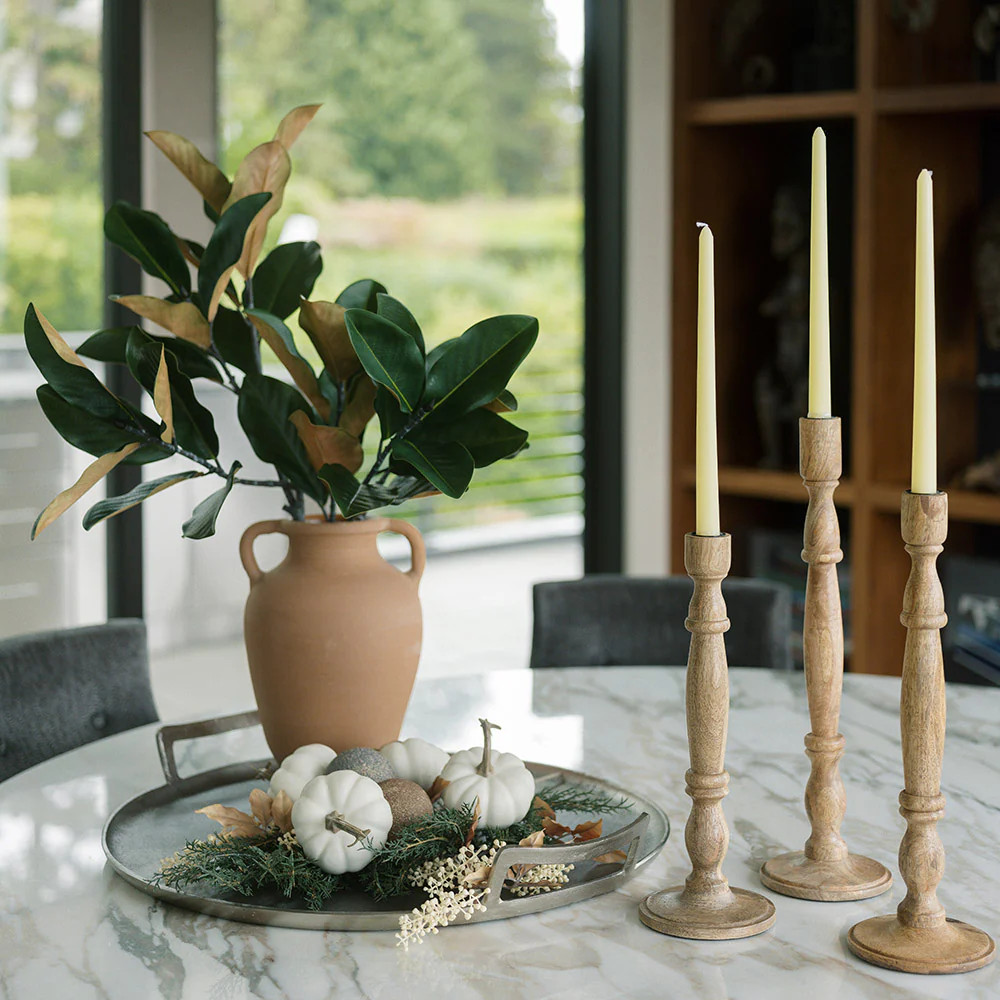 Tapered Candle Holder, Natural Wood | CG Hunter