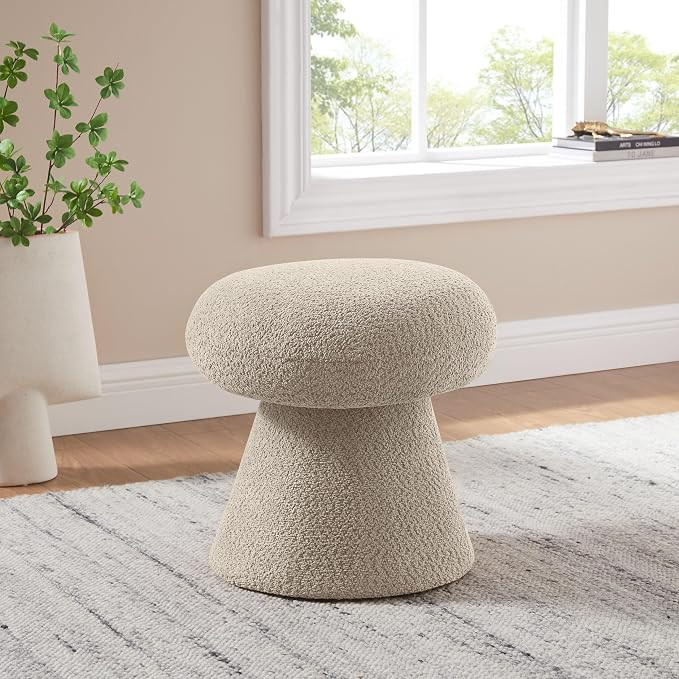 Round Footstool Ottoman, Mushroom Foot Rest Stool, Small Upholstered Boucle Footstool Ottoman for... | Amazon (US)