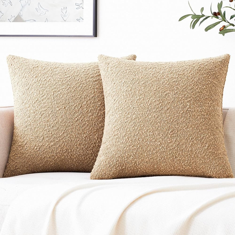 Mixhug Decorative Boucle Throw Pillow Covers, Camel, 20 x 20 Inches, Pack of 2 - Textured Boho Pi... | Amazon (US)