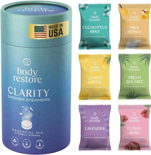 Body Restore Shower Steamers Aromatherapy 6 Pack - Christmas Stocking Stuffers for Men, Birthday Gifts for Women, White Elephant, Relaxation, Self Care - Clarity | Amazon (US)