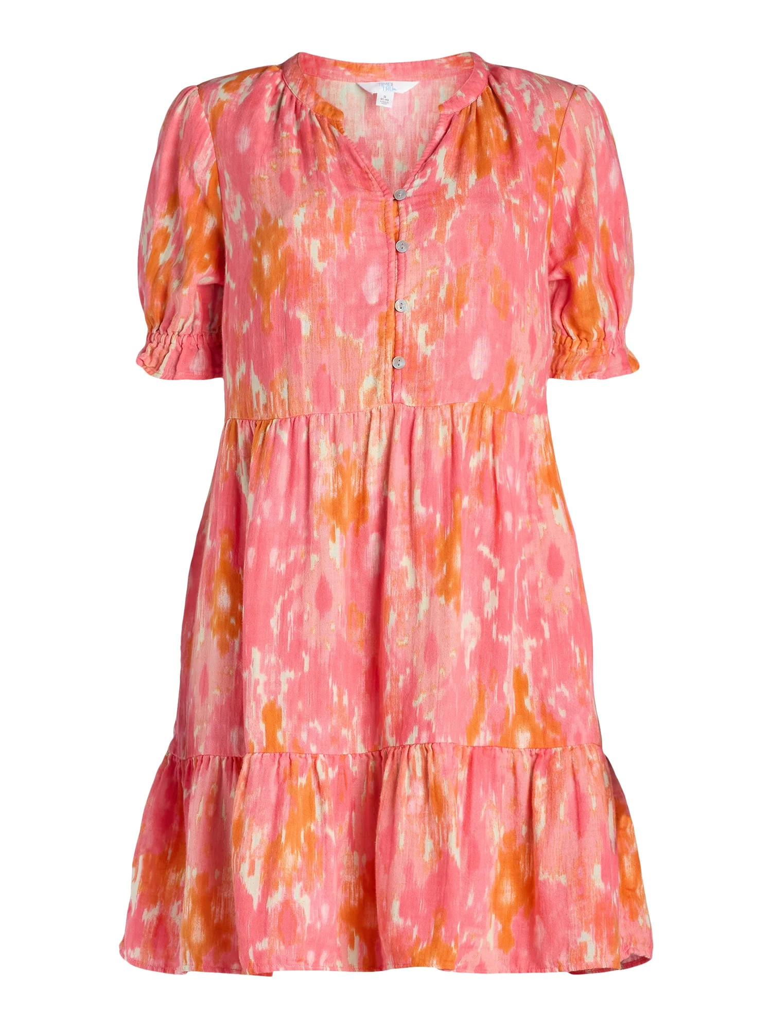 Time and Tru Women’s Cotton Tiered Mini Dress with Short Sleeves, Sizes XS-XXXL | Walmart (US)