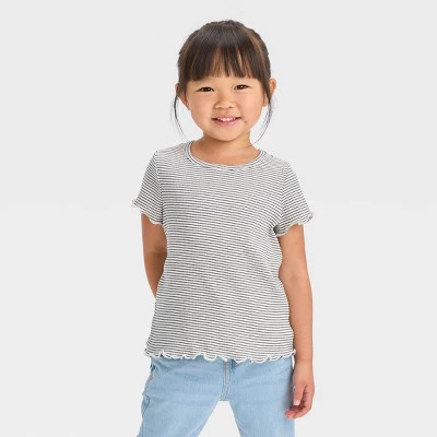 Toddler Girls' Striped Ribbed Short Sleeve T-Shirt - Cat & Jack™ Black | Target