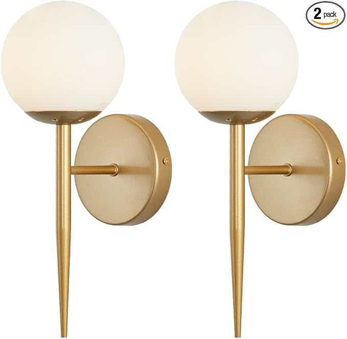 BOKT Mid Century Modern Globe Wall Sconce Set of Two Brushed Brass Bathroom Wall Sconce Light Set... | Amazon (US)