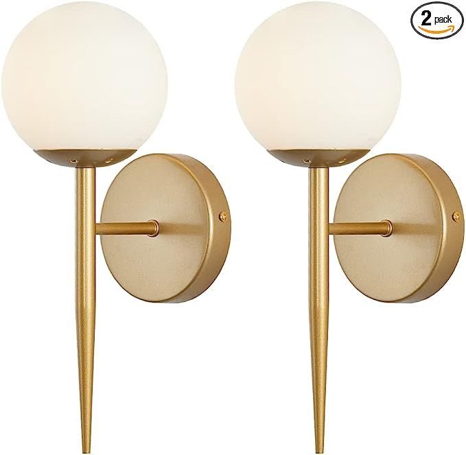 BOKT Mid Century Modern Globe Wall Sconce Set of Two Brushed Brass Bathroom Wall Sconce Light Set... | Amazon (US)