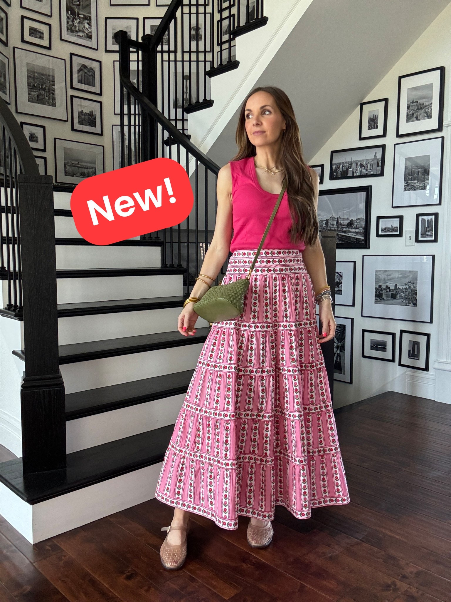 The most gorgeous skirt from Anthropologie, plus a cute tank and jelly shoes. 