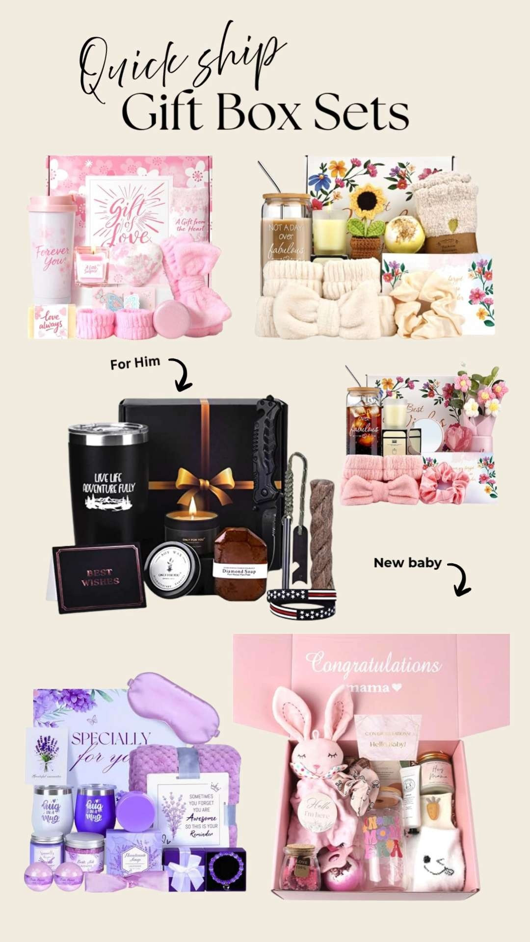 Gift box sets for easy gift ideas! These ship quickly and include everything. 
Terms: Gifts for him, gifts for her, gifts for friends, gifts for mom, new mom gifts, new baby gifts. Easy gift ideas with quick shipping, gift guides, gift ideas for new moms, christmas gifts, holiday gifts, mother in law gift, gift basket, gift basket ideas 

 

#LTKGiftGuide #LTKHoliday #LTKFindsUnder50