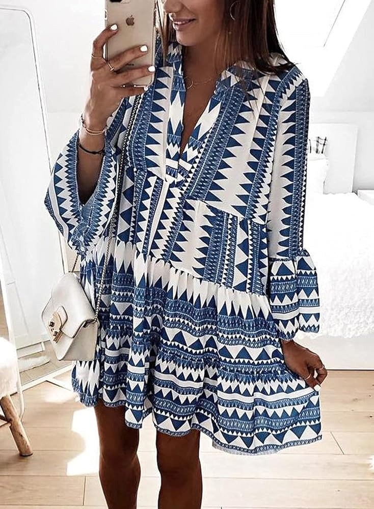 Happy Sailed Womens Long Sleve Leopard Print Tunic Shirt Dress V Neck Casual Loose Flowy Swing Sh... | Amazon (US)