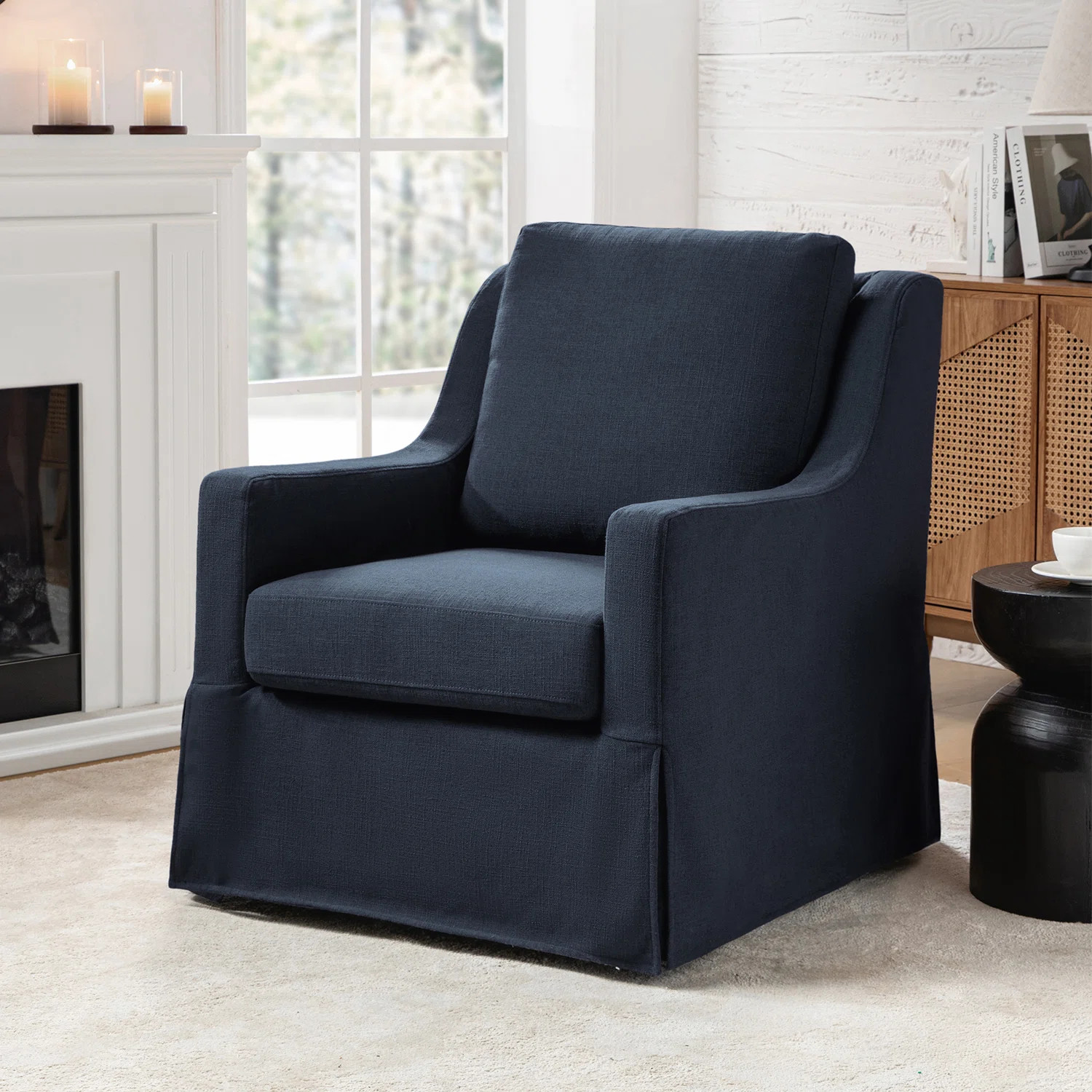 Wimberly 30"W Farmhouse Slipcover Swivel Rocking Chair with Pillow Back | Wayfair North America