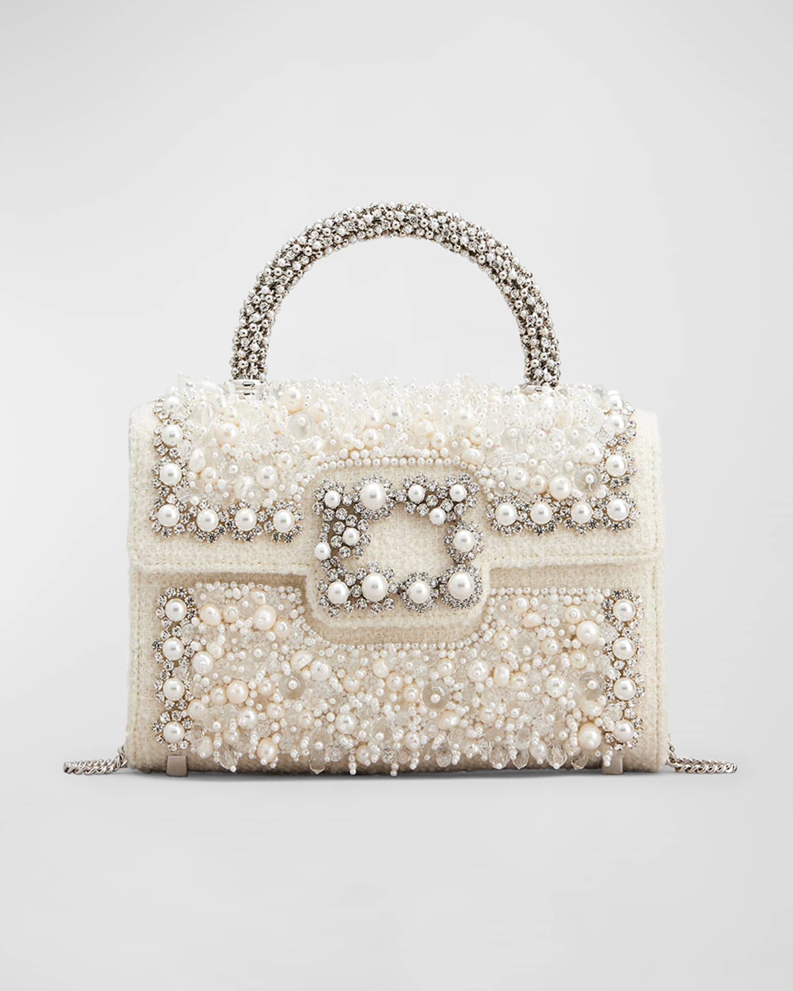 Roger Vivier Pearly Jewel Embellished Top-Handle Bag | Neiman Marcus