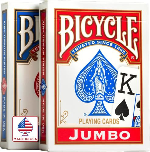 Bicycle Jumbo Index Playing Cards , 2 Pack Large Print Poker Size Deck of Cards for Easy Reading, Family Card Games, and Casino Play | Amazon (US)