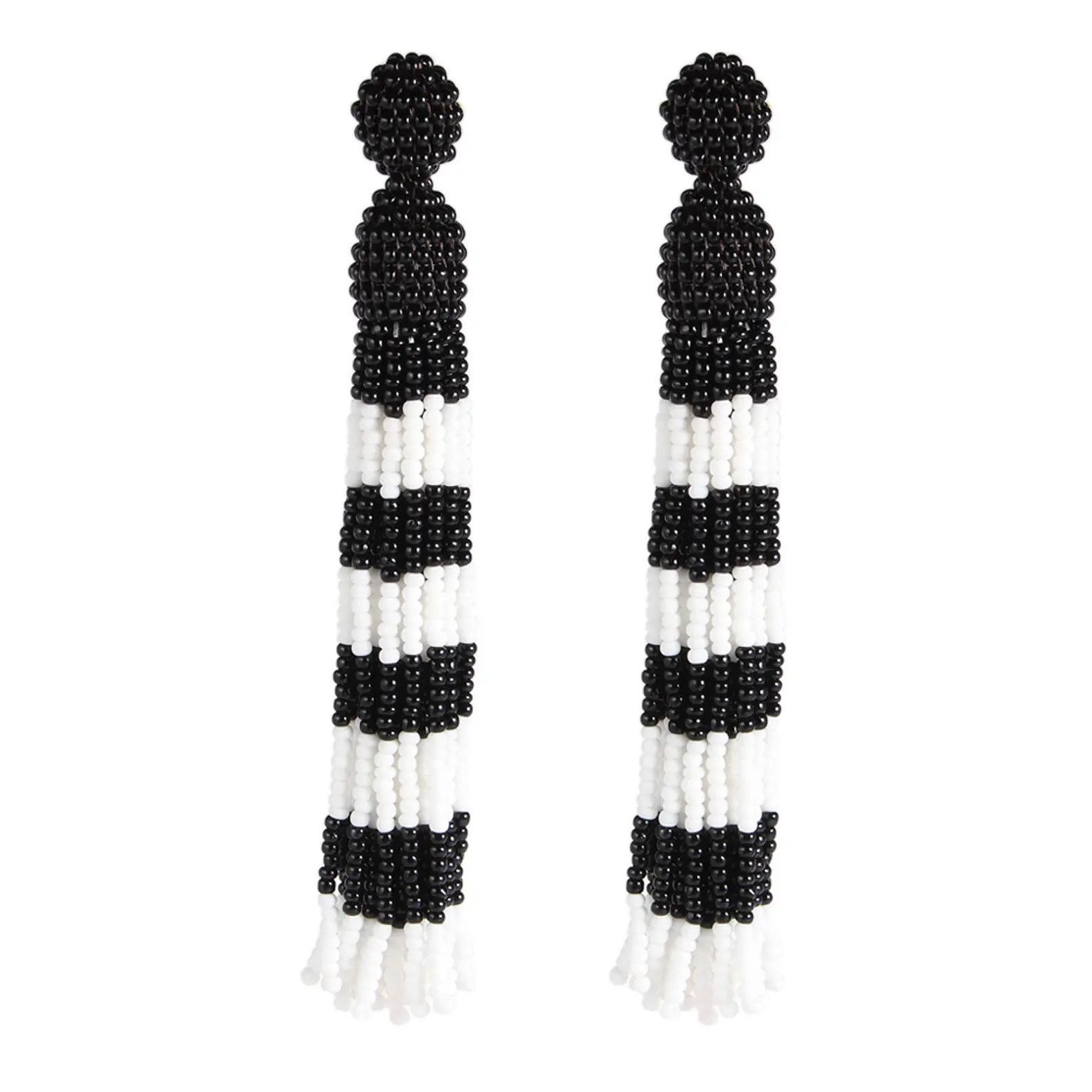 Black & White Ombre Beaded Tassel Earrings Oscar De La Renta | Etsy | Etsy (US)