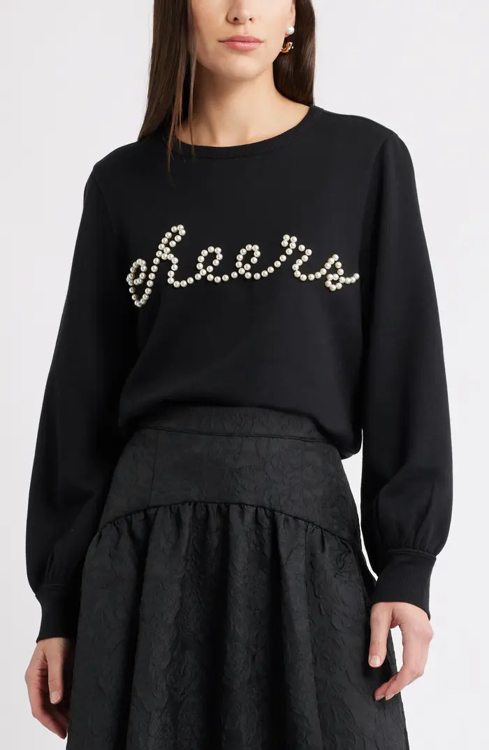 Caslon® Gretchen Imitation Pearl Embellished Balloon Sleeve Sweatshirt | Nordstrom | Nordstrom