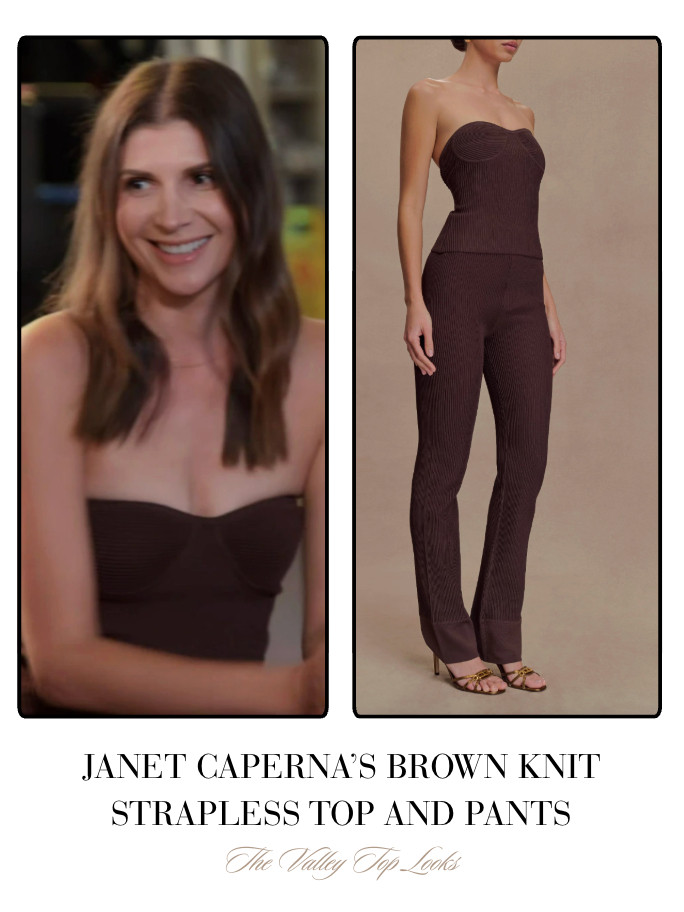  Janet Caperna's Brown Knit Strapless Top and Pants 

 