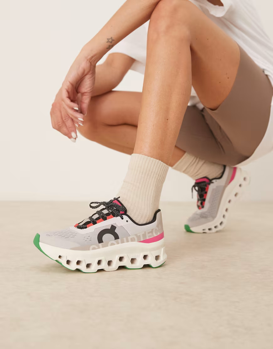 ON Cloudmonster running trainers in silver ivory and pink-White | ASOS (Global)