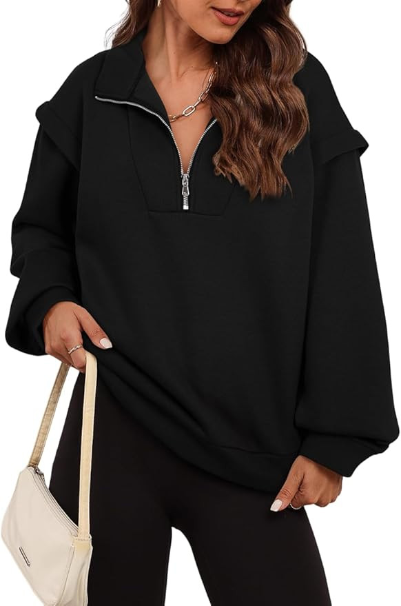 EVALESS Womens Oversized Sweatshirts Casual Half Zip Up Hoodies V Neck Long Sleeve Loose Fall Clo... | Amazon (US)