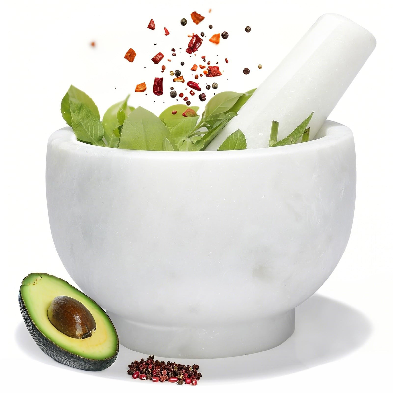 Koville Marble Mortar and Pestle Set, 5"-1.5 Cups Grinder Bowl for Guacamole, Salsa, Pill Crusher... | Amazon (US)