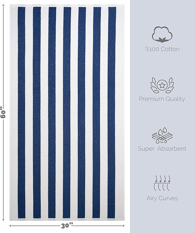 American Soft Linen Cabana Stripe Beach Towel, 30x60 Oversized Beach Towel, Soft, Absorbent, and ... | Amazon (US)