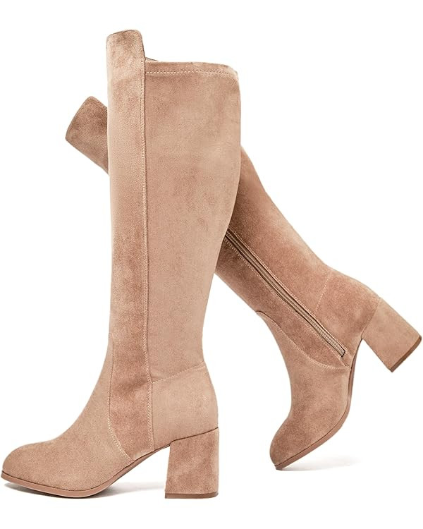 Women's Extra Wide Calf Knee High Boots True Wide Width Chunky Heeled Boot Comfortable Plus Size ... | Amazon (US)