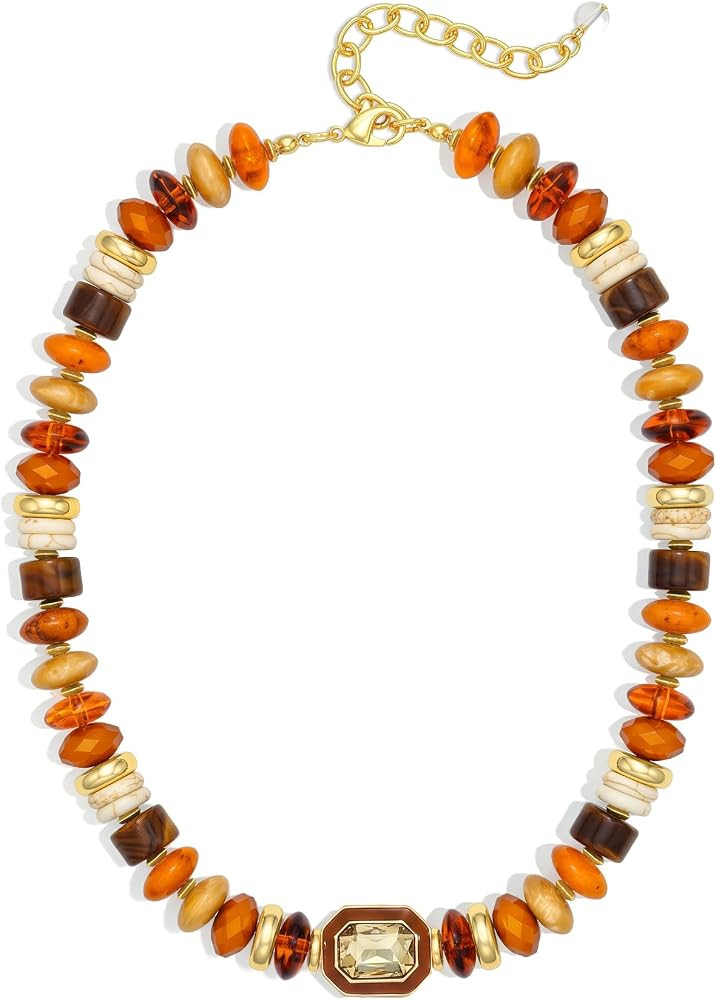 Chunky Beaded Choker Necklaces for Women with Square CZ | Amazon (US)
