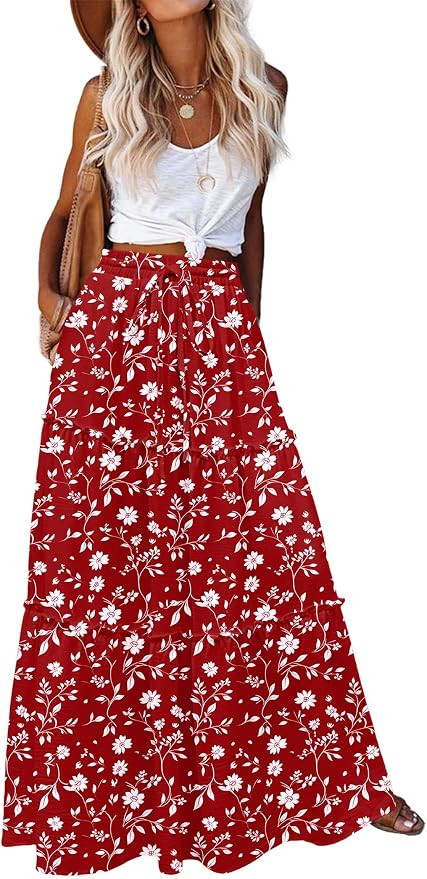 Zeagoo Womens Casual Maxi Skirts for Women 2026 High Waist Boho Skirts Floral Printed Long Flowy ... | Amazon (US)