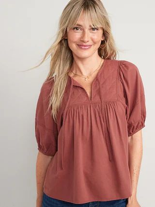 Puff-Sleeve Split-Neck Quilted Swing Blouse for Women | Old Navy (US)