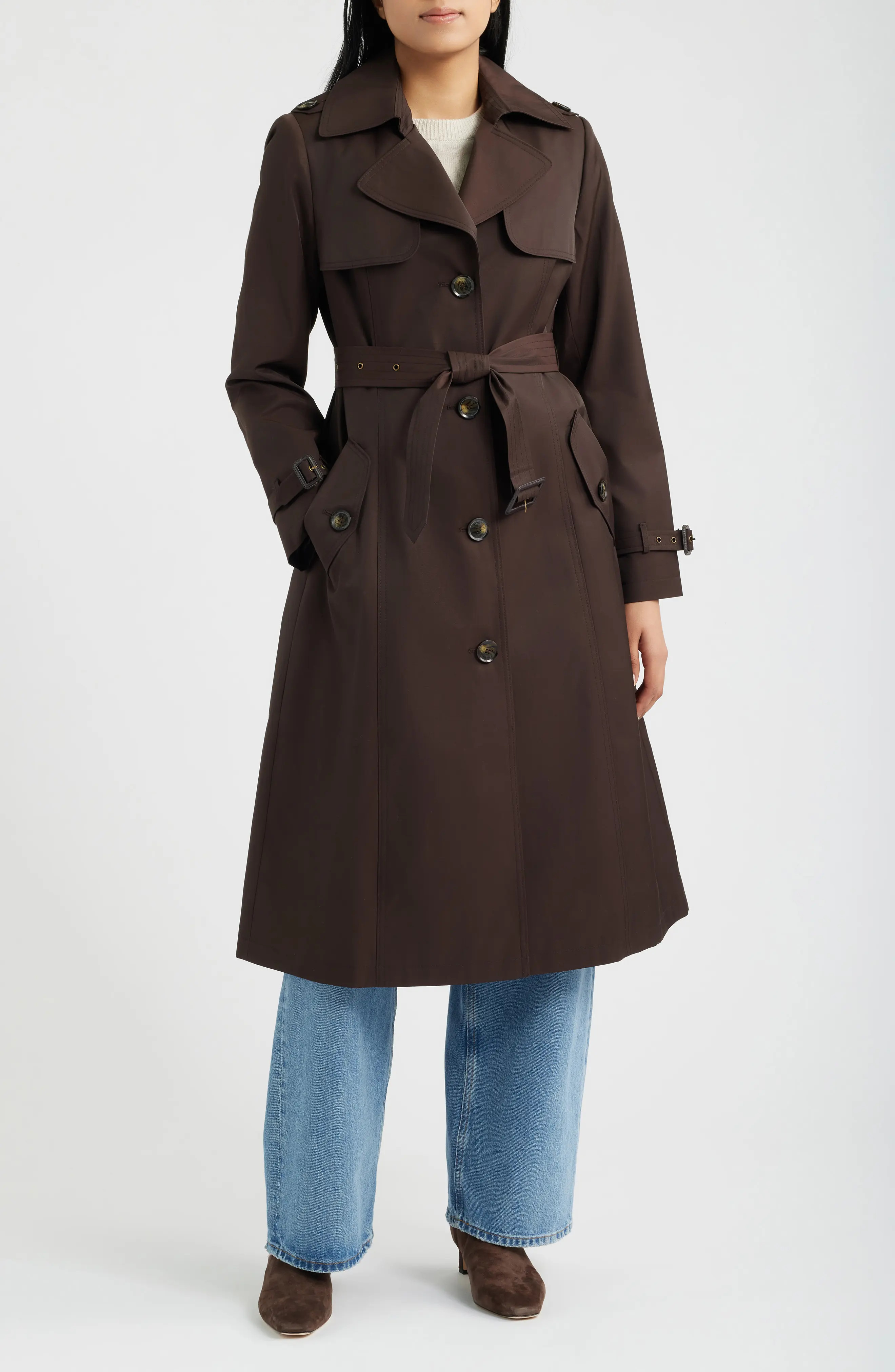 Sam Edelman Tie Belt Trench Coat in Navy at Nordstrom, Size Small | Nordstrom