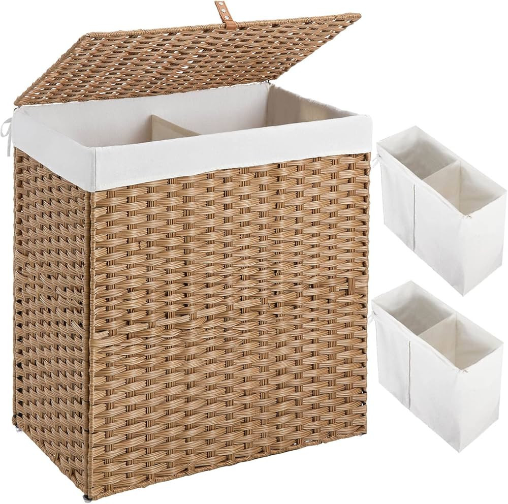 GREENSTELL Laundry Hamper with lid, No Install Needed, 110L Wicker Laundry Baskets Foldable 2 Rem... | Amazon (US)