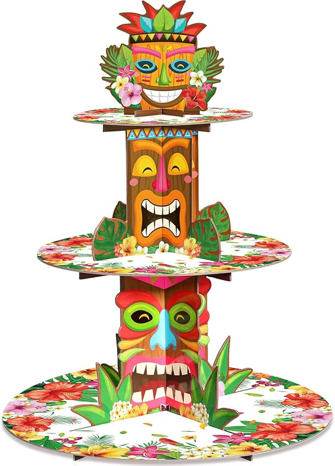 Hawaiian Cupcake Stand Luau Party Decorations 3 Tier Tiki Cupcake Stand Aloha Cake Holder Tropica... | Amazon (US)