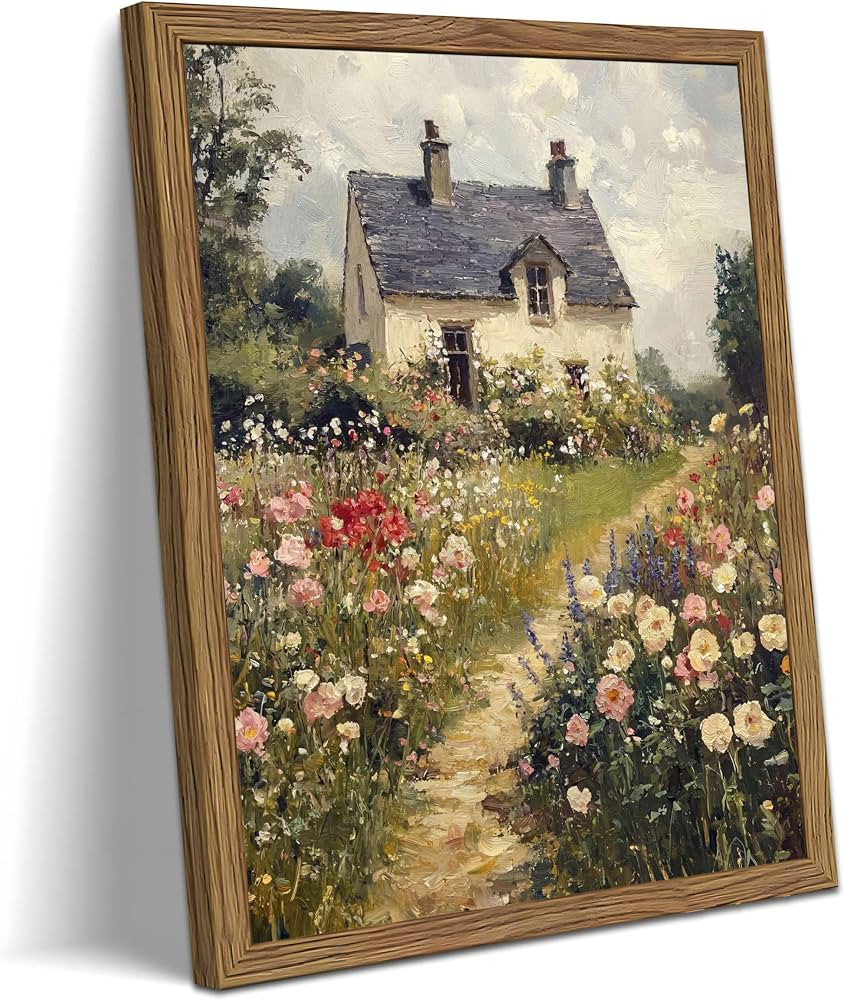 Cottagecore Wildflower Garden Framed Wall Art \u2013 Vintage Country Farmhouse Oil Painting Canva... | Amazon (US)