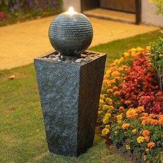 Demta 32"H Floating Sphere Oversized Fountain with LED Light by Havenside Home | Overstock.com Sh... | Bed Bath & Beyond