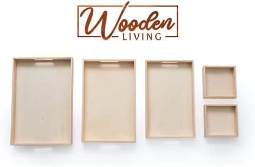 Wooden Living - Serving Tray/Wooden Trays with Handles and Small Wood Boxes Set (Unfinished) | fo... | Amazon (US)