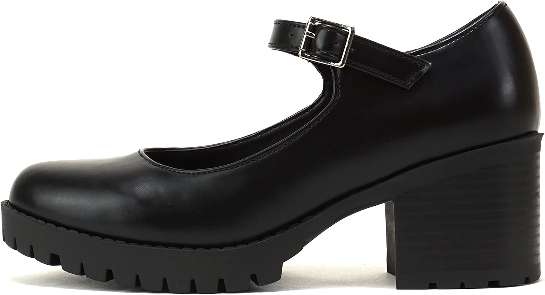 Soda “Boxer” ~ Women Mary Jane Round Toe Chunky Block Heel Lug Sole Pump with Adjustable Stra... | Amazon (US)