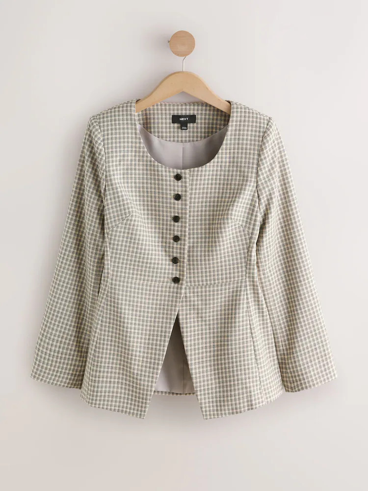 Buy Black/White Check Check Collarless Jacket from Next USA | Next US