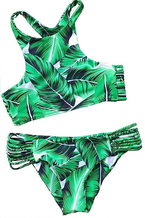 CUPSHE Women's Tropical Leaves Printing Tank Padding Bikini Set | Amazon (US)