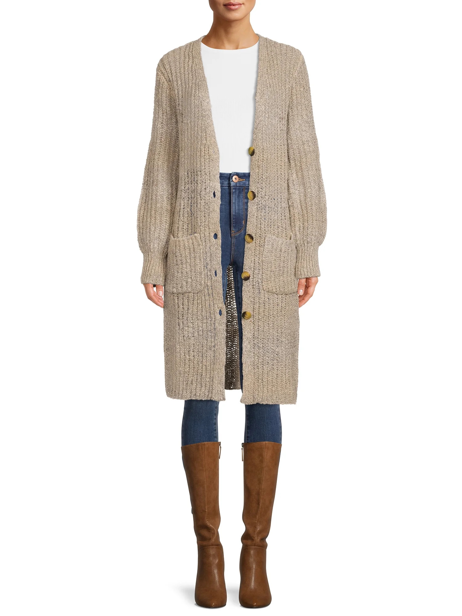 No Boundaries Juniors' Striped Duster Cardigan with Balloon Sleeves | Walmart (US)