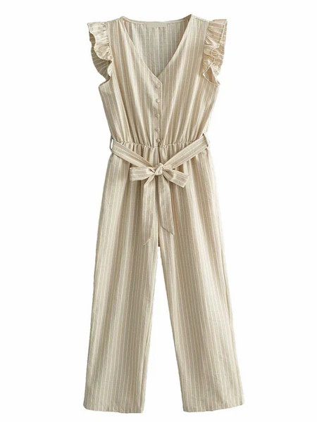 'Janily' Striped Belted Ruffled Jumpsuit (2 Colors) | Goodnight Macaroon